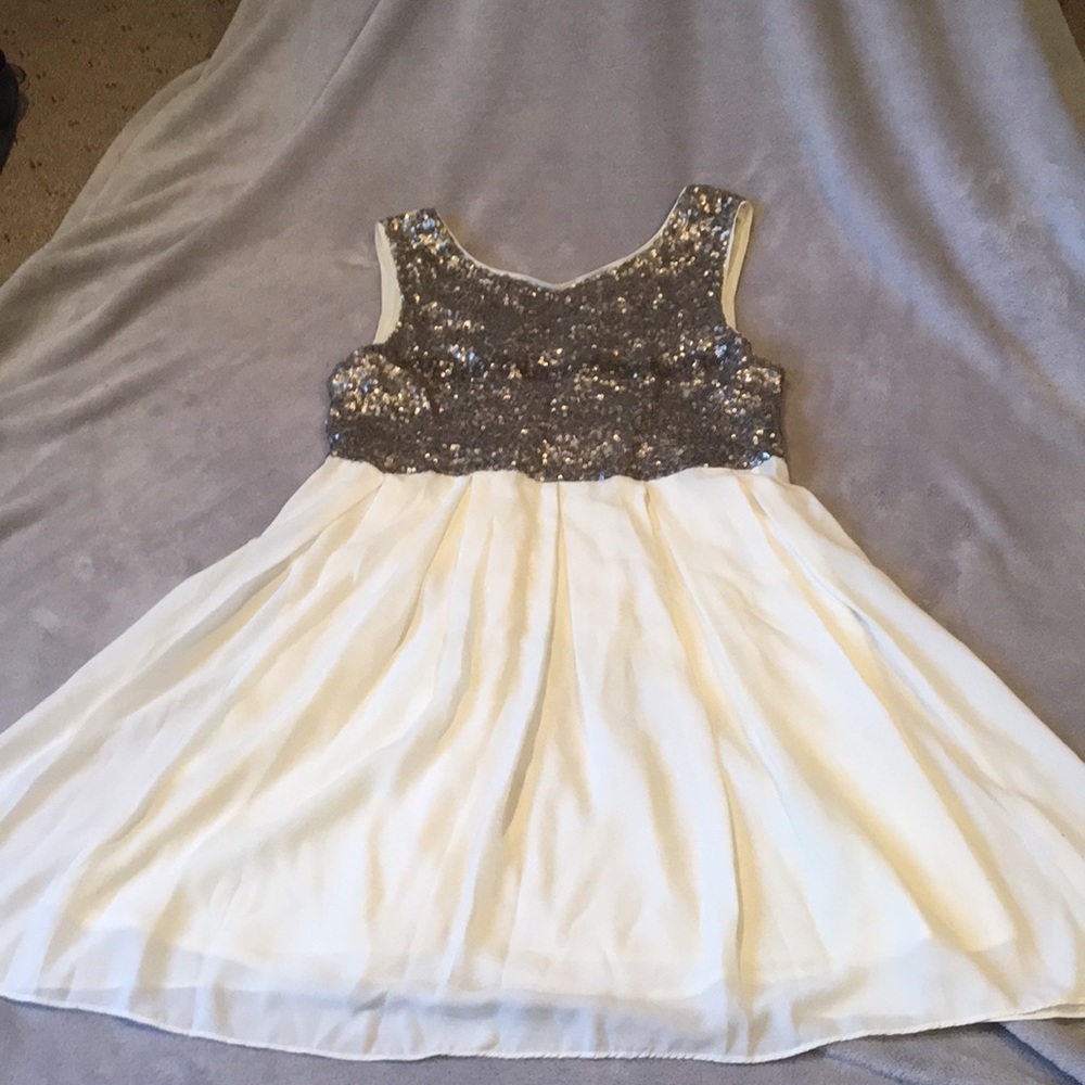 Cream and silver sequenced baby doll dress